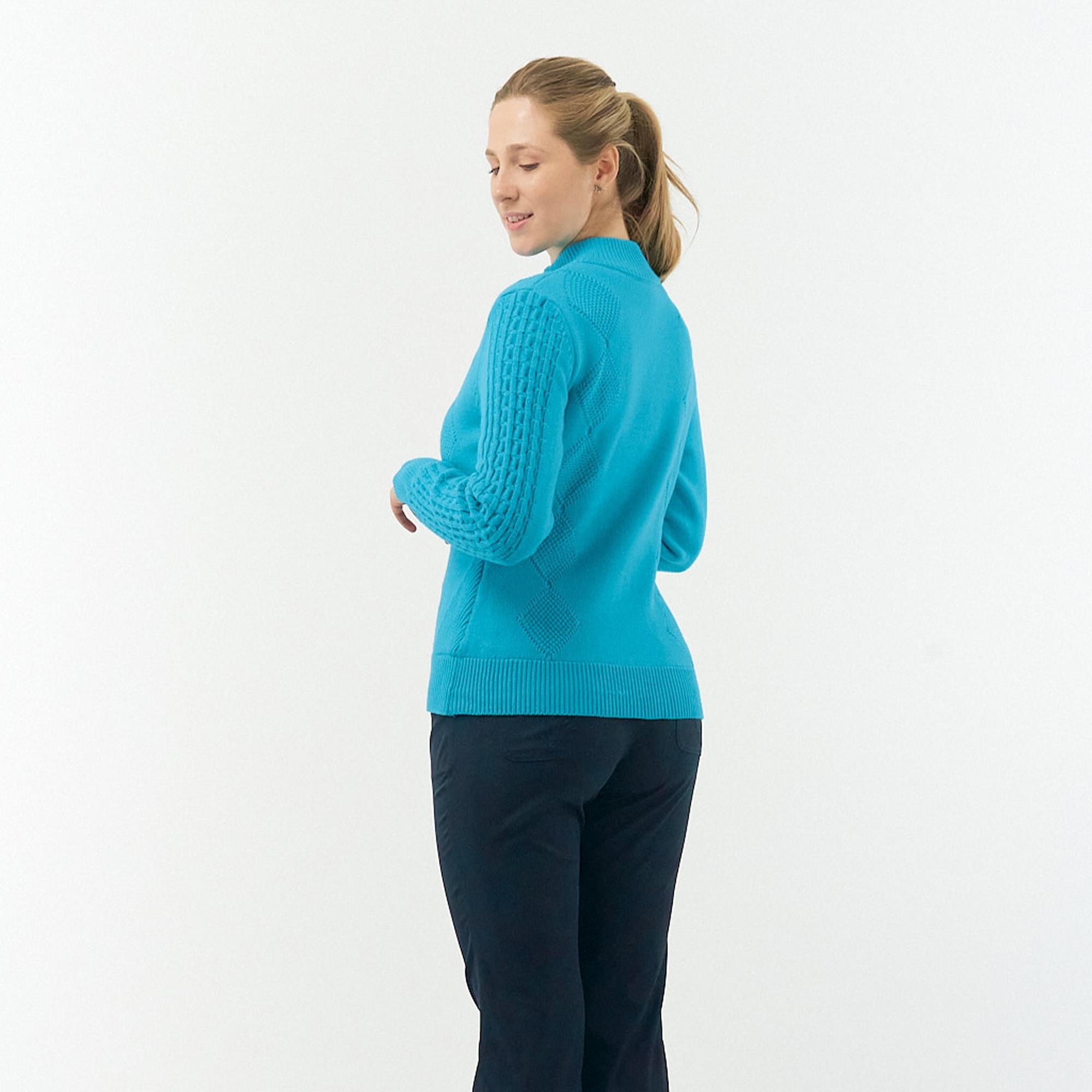 Pure Golf Sorrell Cable Knit Lined Ladies Golf Jumper Tourmaline Blue